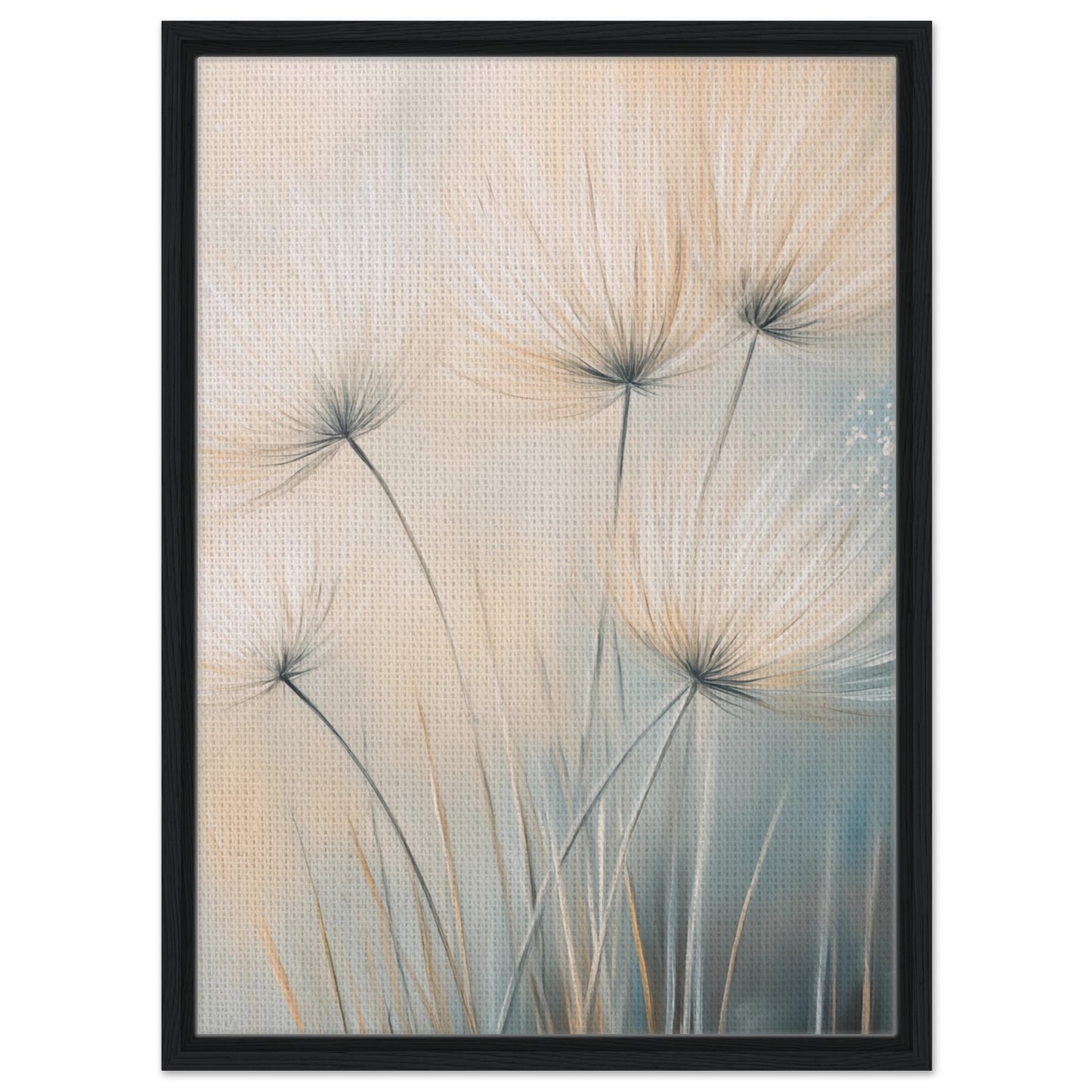 Sanfte Pusteblumen im Wind - Gerahmte Leinwand Schwarzer Rahmen 50x70 cm - Pixara