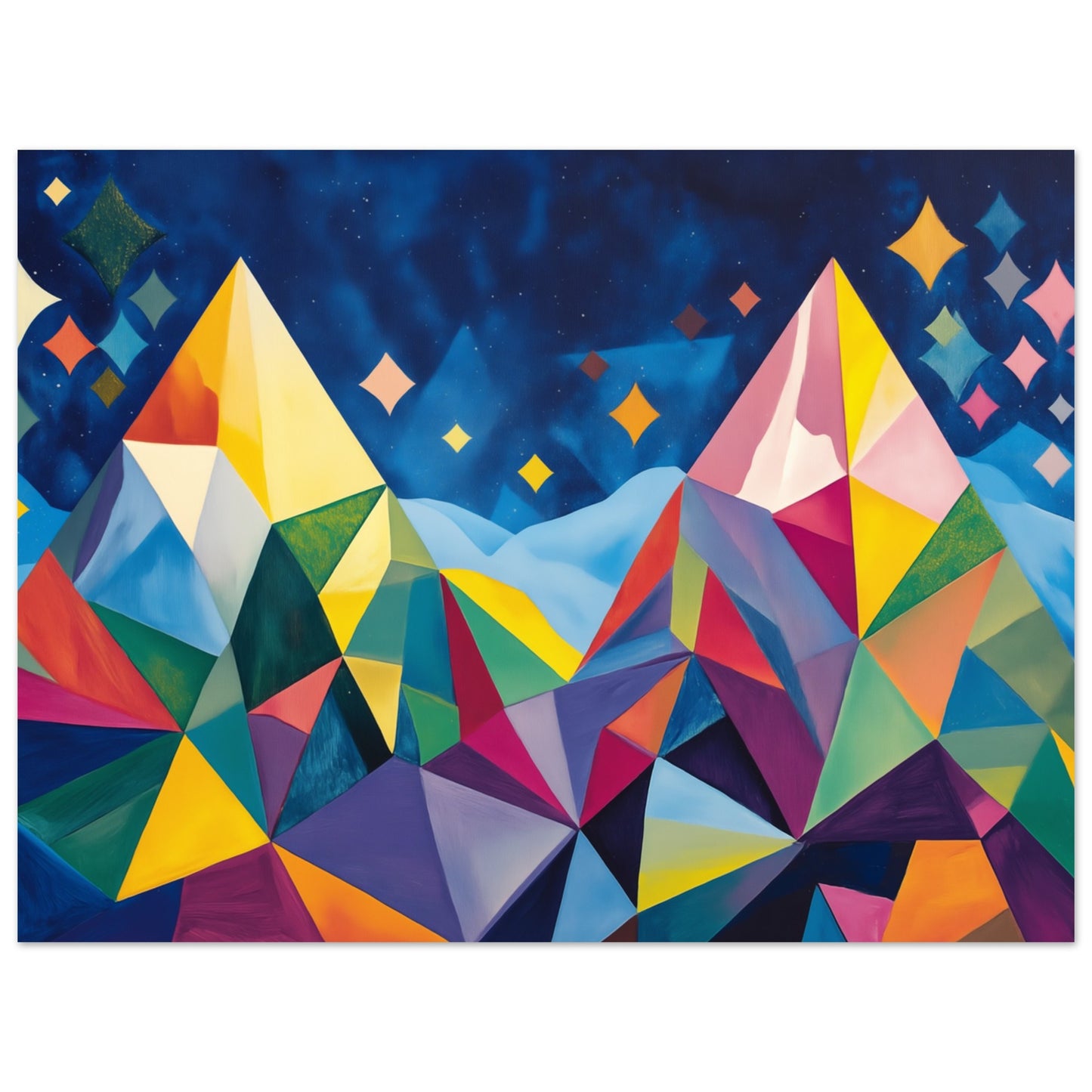 Geometrische Berglandschaft im Sternenlicht Poster 30x40 cm - Pixara