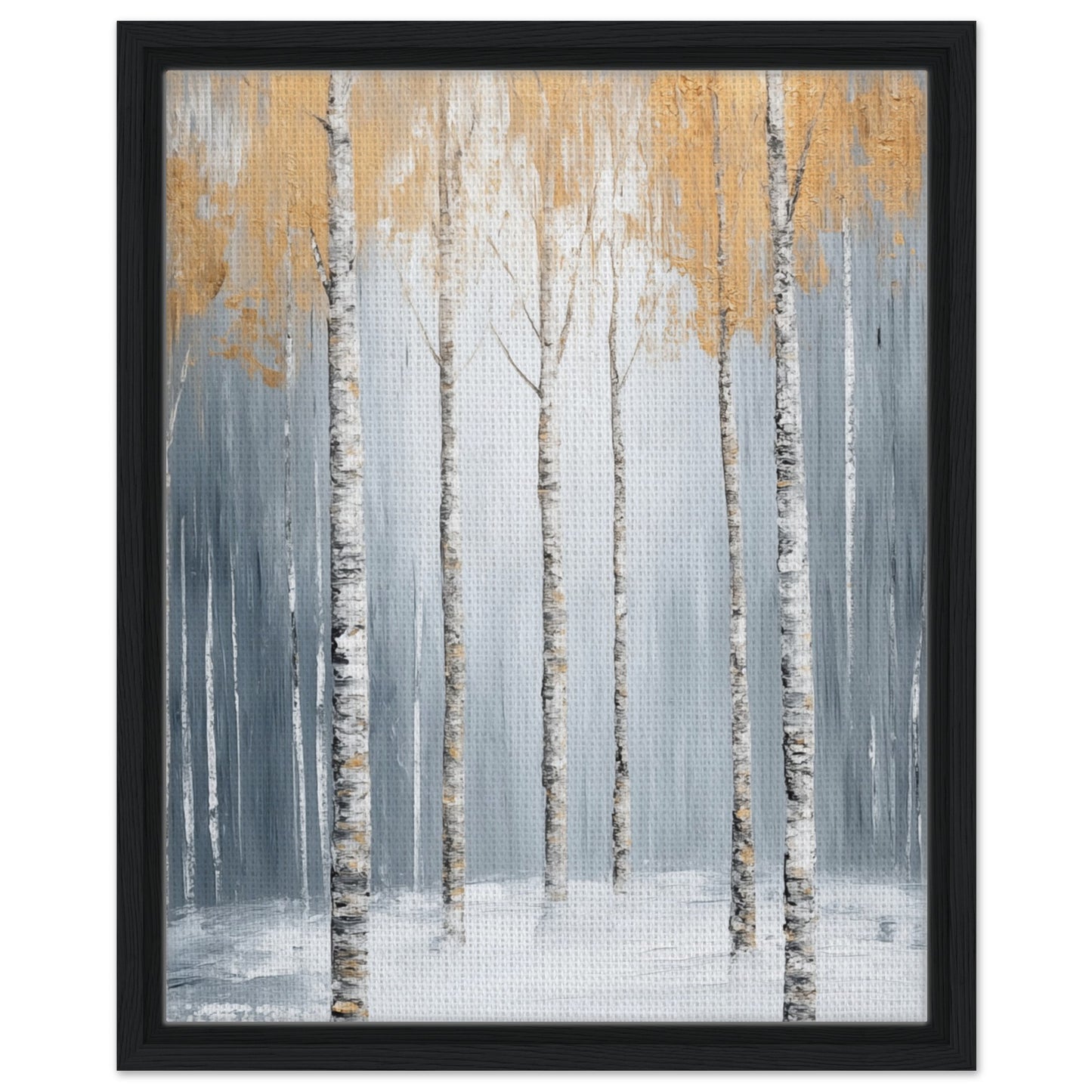 Goldene Birken im Nebel | Gerahmte Leinwand Schwarzer Rahmen 40x50 cm - Pixara
