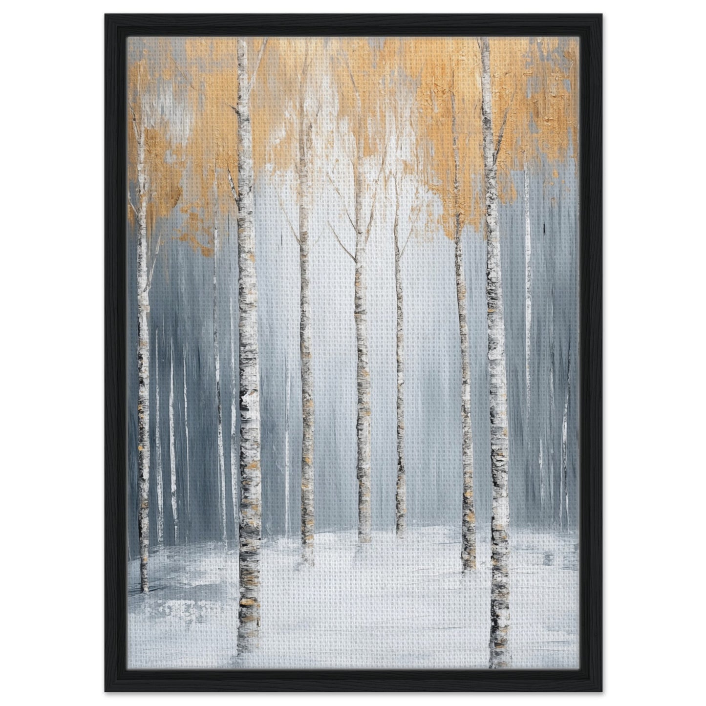 Goldene Birken im Nebel | Gerahmte Leinwand Schwarzer Rahmen 50x70 cm - Pixara