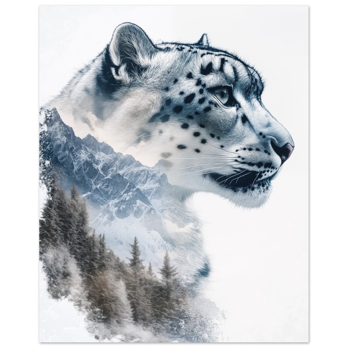 Schneeleopard mit majestätischen Berggipfeln 40x50 cm - Pixara