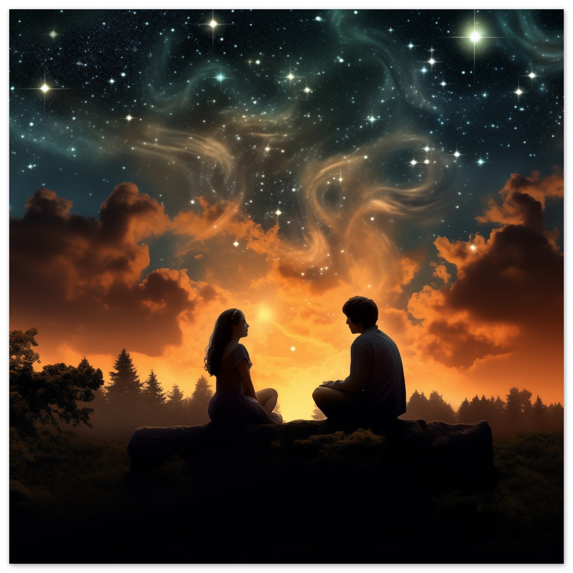 Sternennachtgespräch Poster 25x25 cm - Pixara