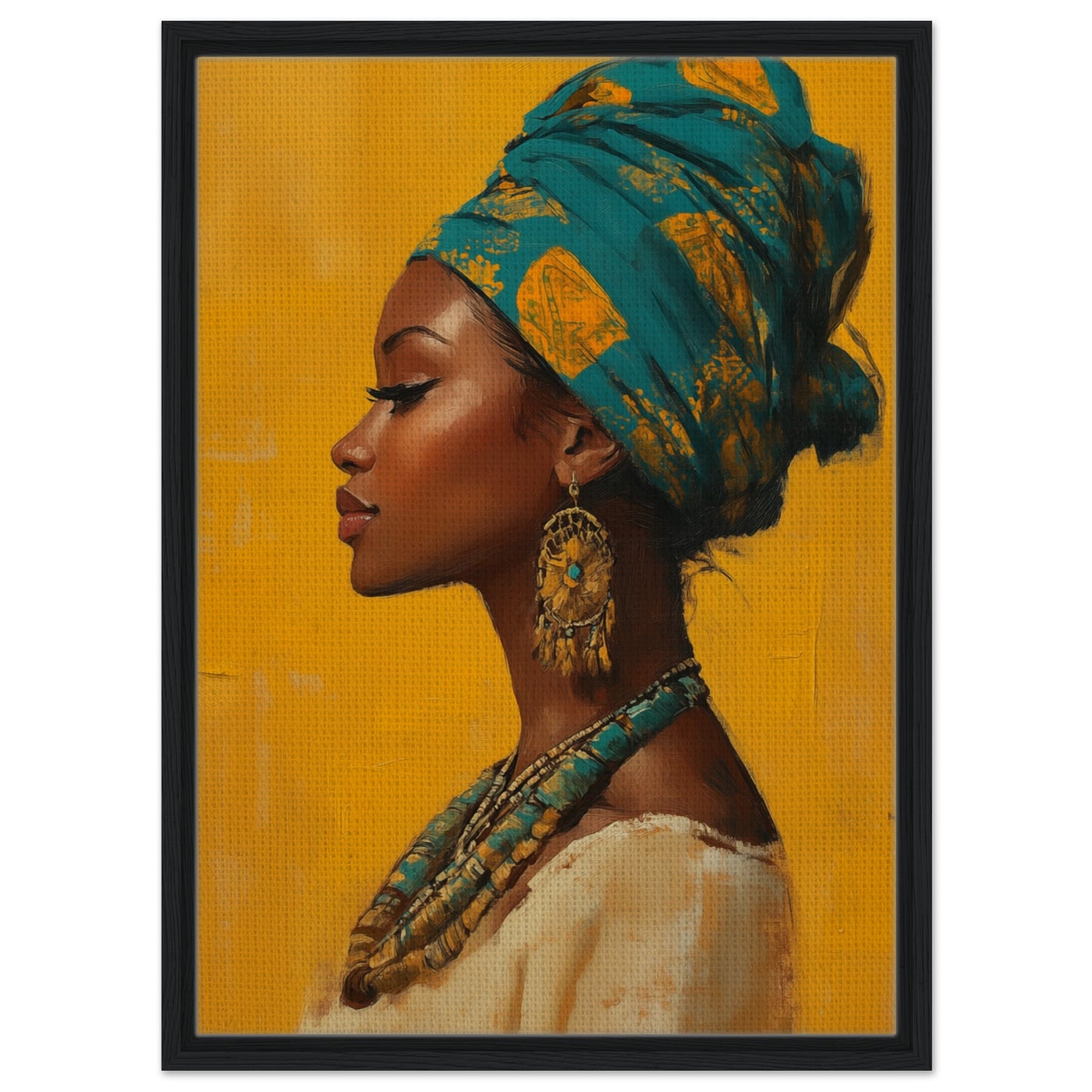 Farbenfrohe Eleganz im Profil | Gerahmte Leinwand Schwarzer Rahmen 50x70 cm - Pixara