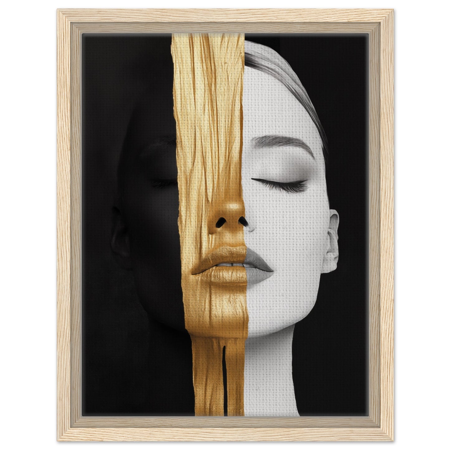 Goldene Dualität | Gerahmte Leinwand Holzrahmen 30x40 cm - Pixara