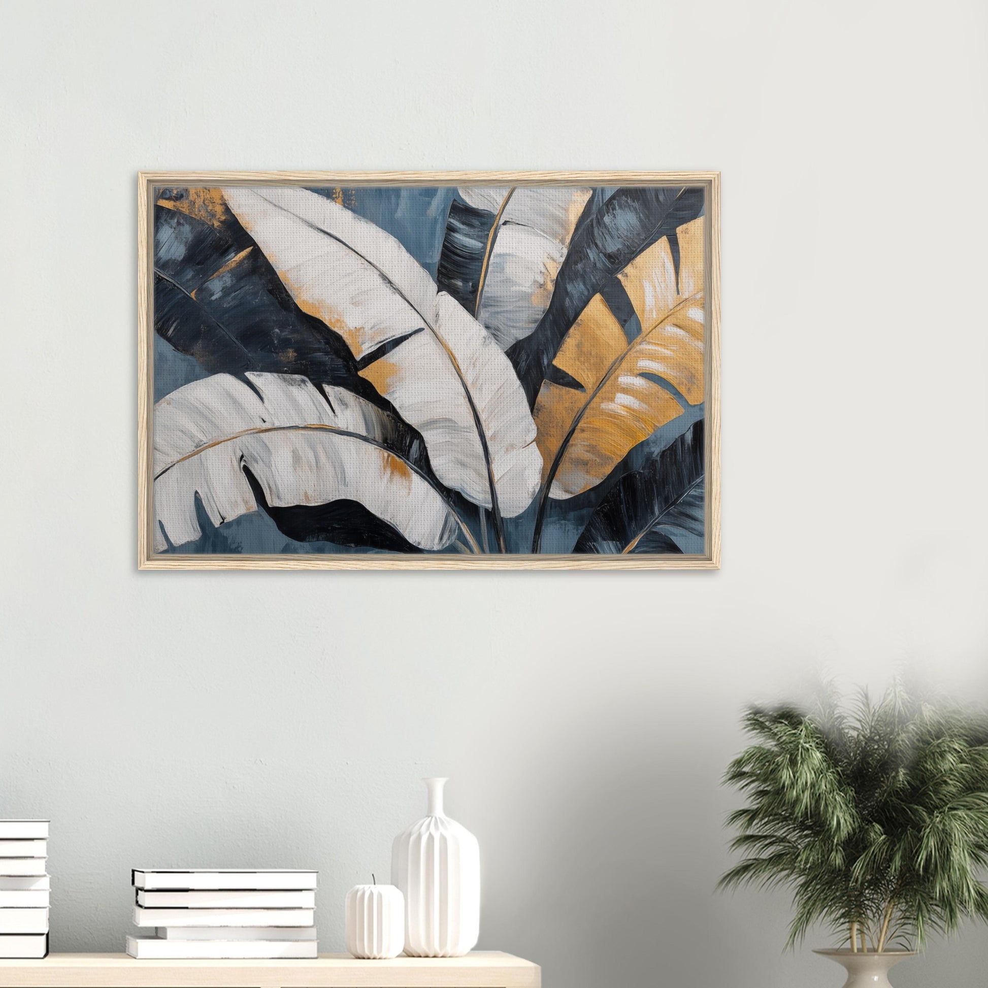 Banana Leaf Eleganz | Gerahmte Leinwand - Pixara