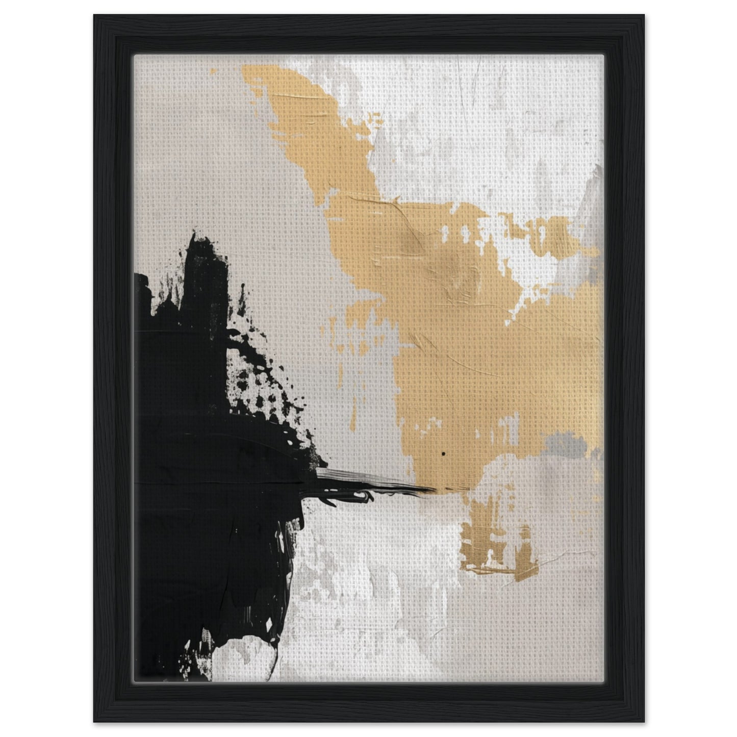 Golden Brushstroke Harmony | Gerahmte Leinwand Schwarzer Rahmen 30x40 cm - Pixara