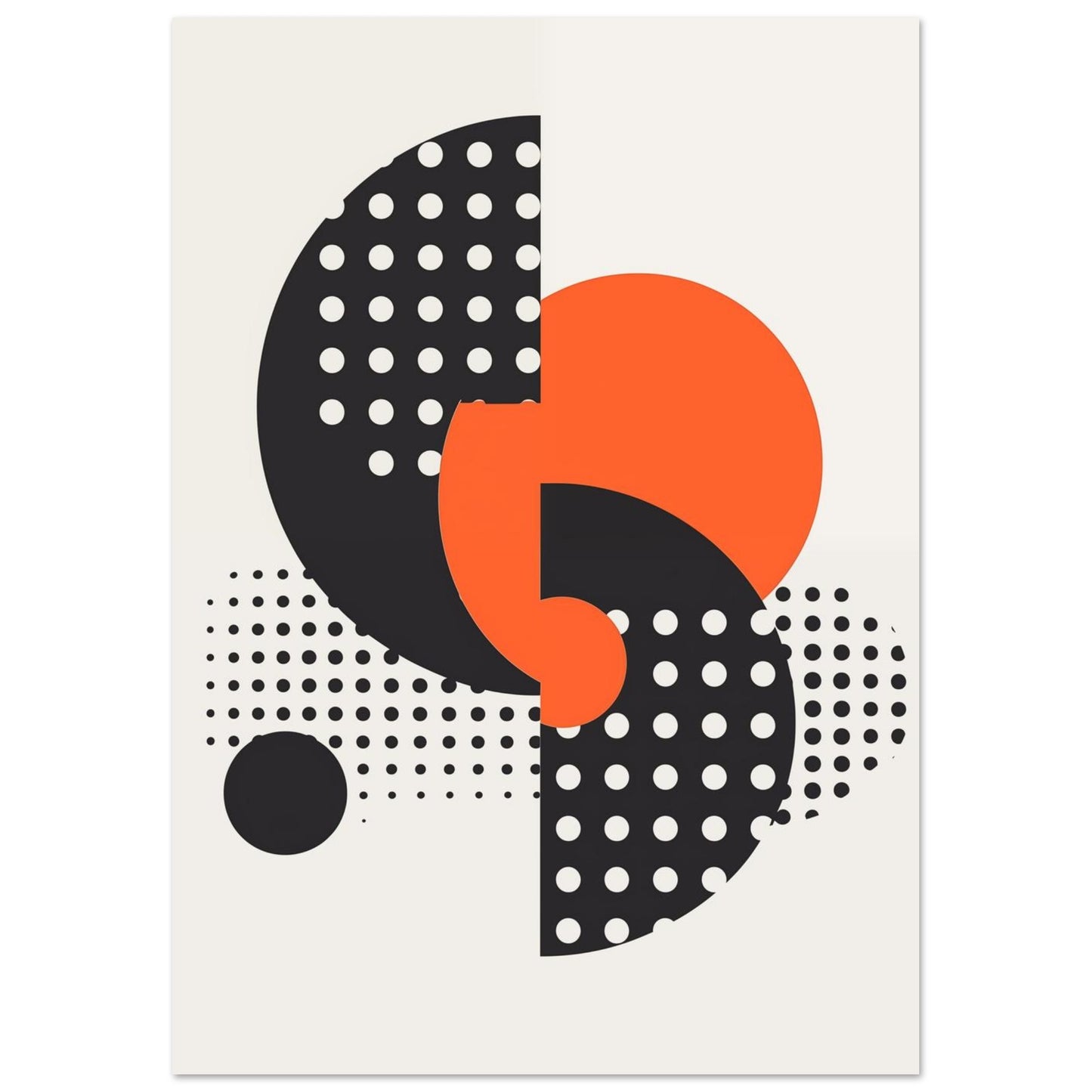 Geometrisches Design mit schwarzen Punkten und orangen Kreisen 21x29.7 cm - Pixara