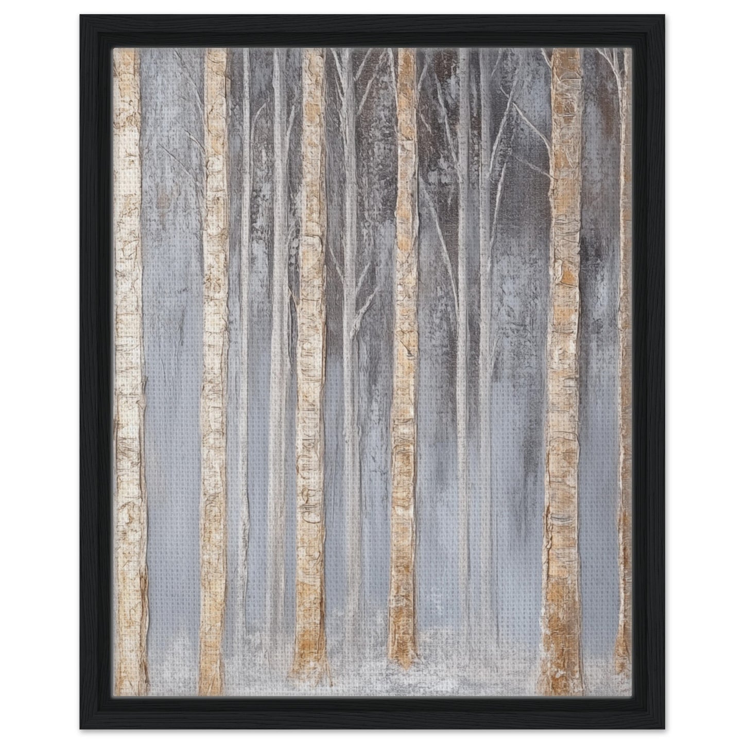 Nebelhafte Birkenlandschaft | Gerahmte Leinwand Schwarzer Rahmen 40x50 cm - Pixara