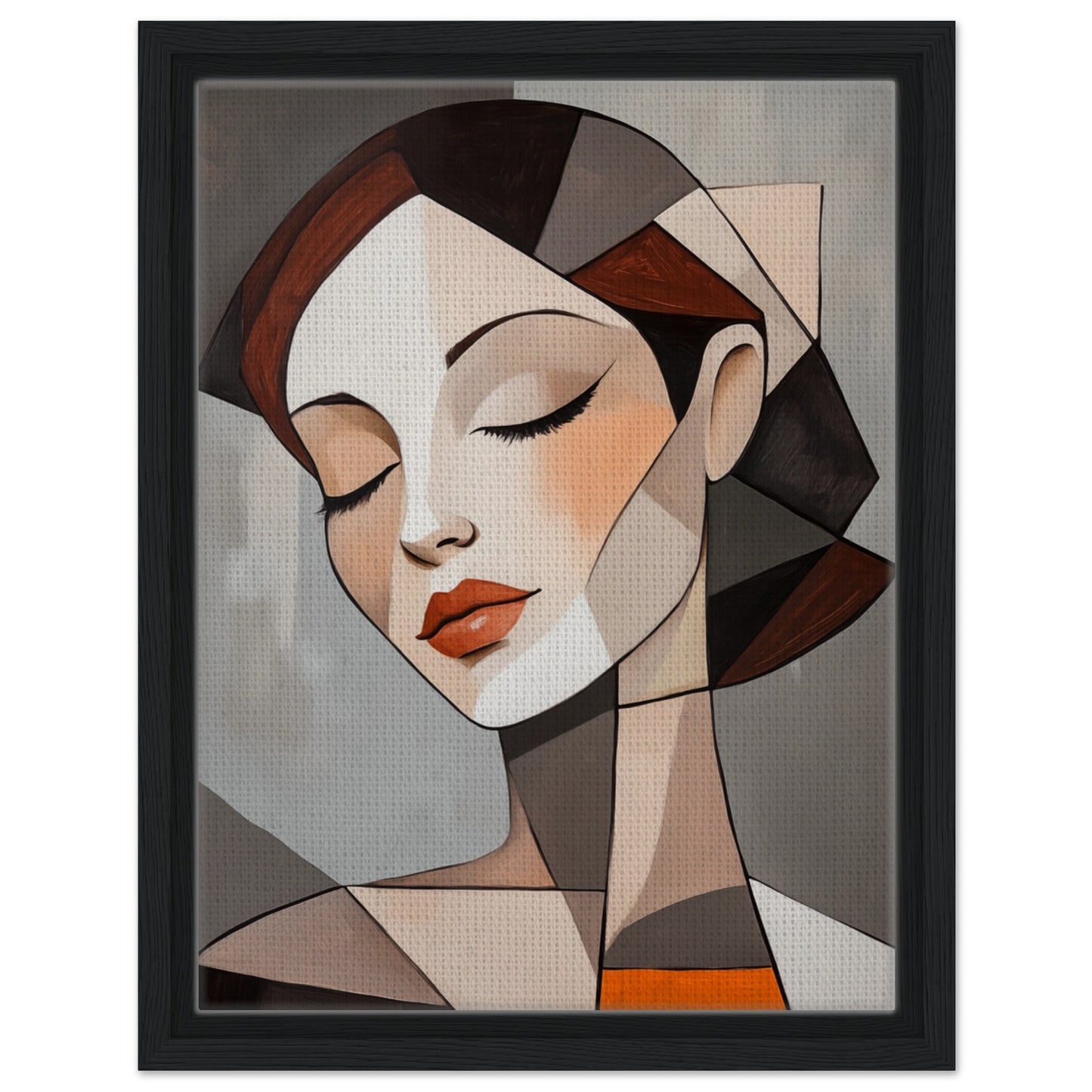 Geometrisches Porträt einer Frau | Gerahmte Leinwand Schwarzer Rahmen 30x40 cm - Pixara