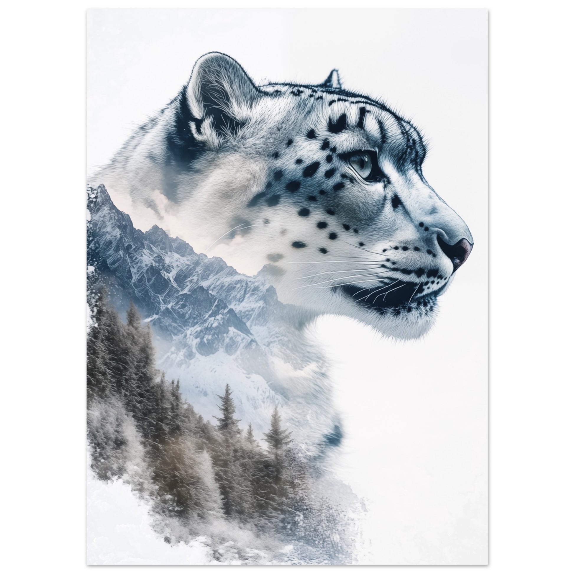 Schneeleopard mit majestätischen Berggipfeln 13x18 cm - Pixara