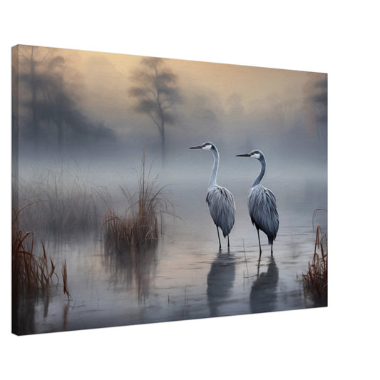 Morgendämmerung der Kraniche Leinwand 60x90 cm - Pixara
