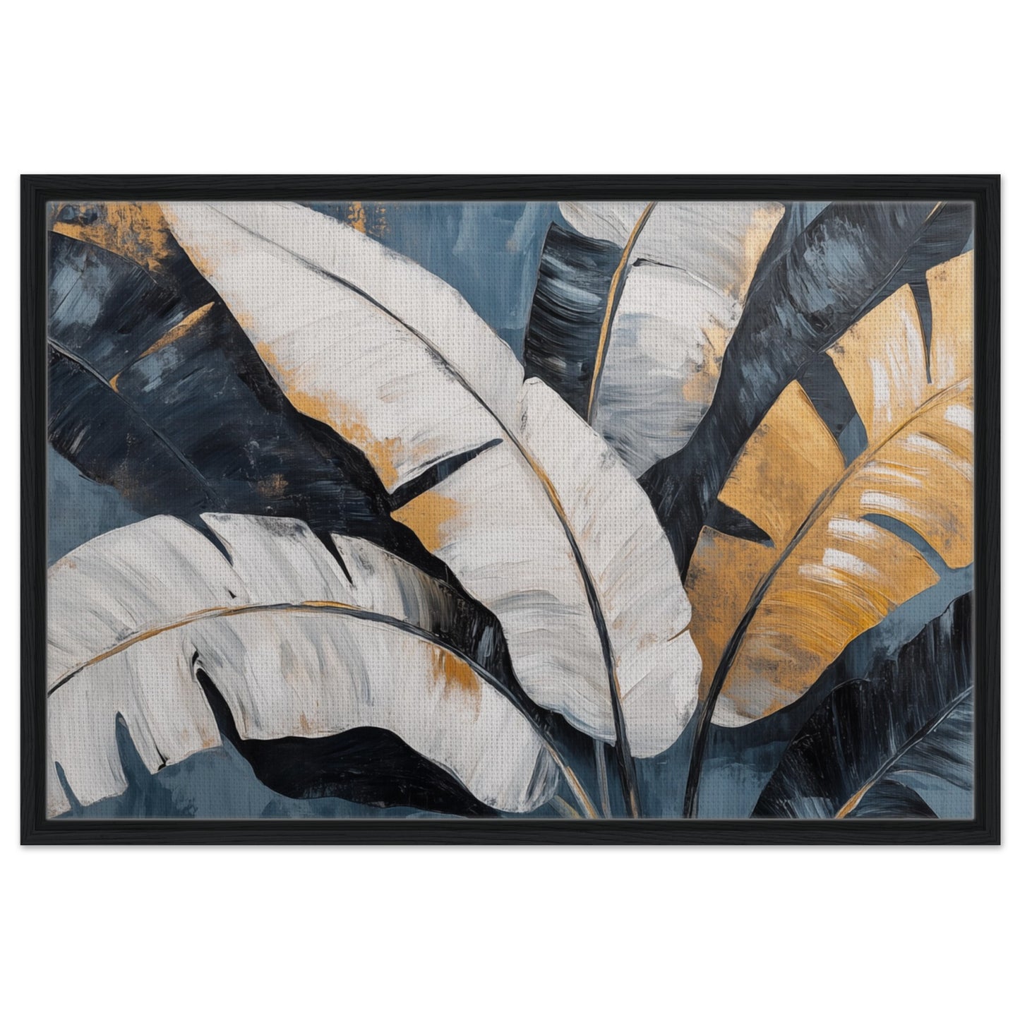 Banana Leaf Eleganz | Gerahmte Leinwand Schwarzer Rahmen 60x90 cm - Pixara