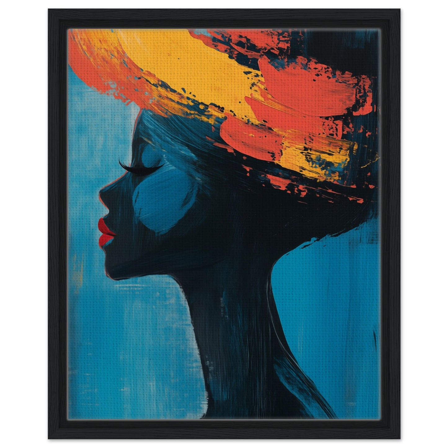 Silhouette mit lebendigen Farben | Gerahmte Leinwand Schwarzer Rahmen 40x50 cm - Pixara