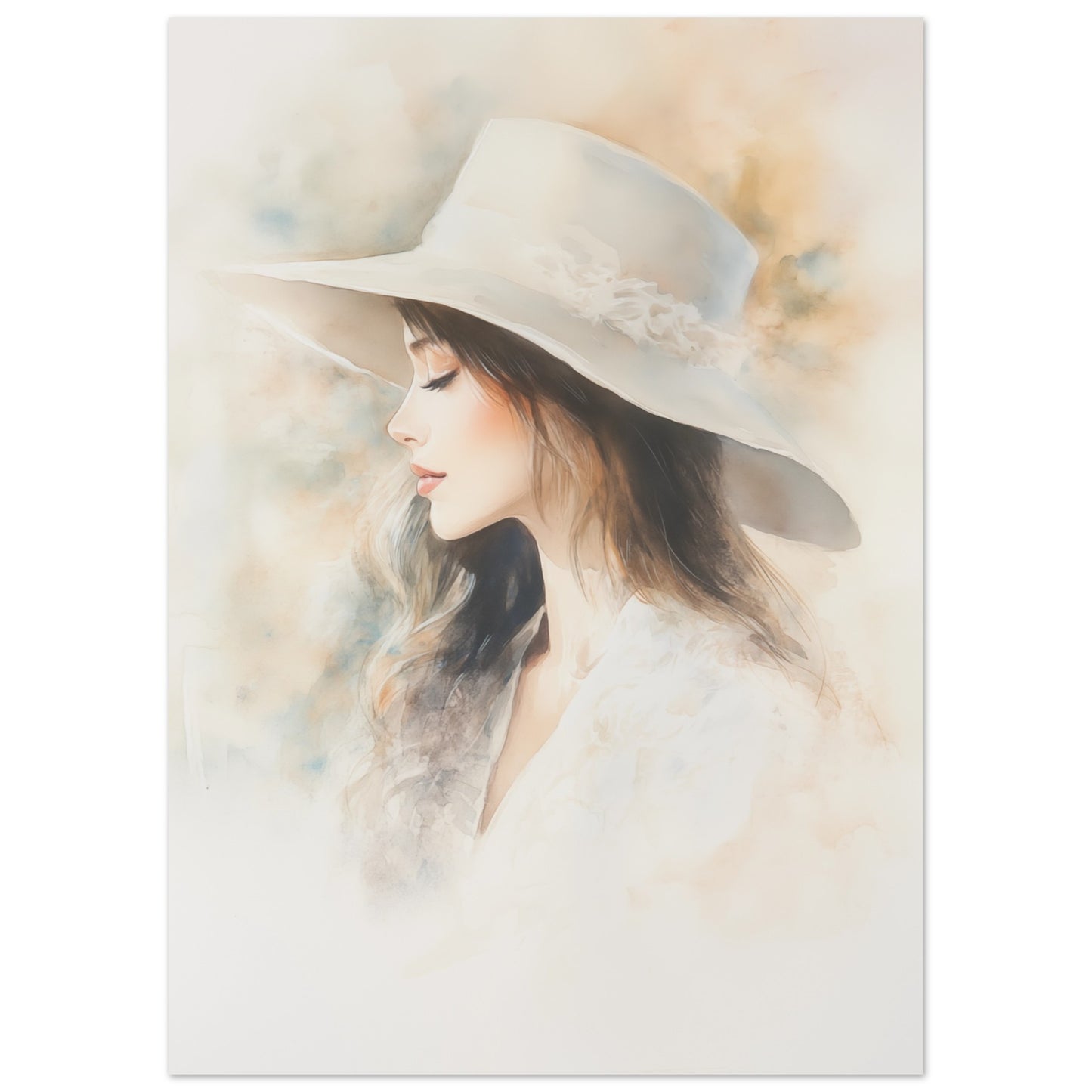 Zarte Wasserfarben-Porträt einer Frau Poster 50x70 cm - Pixara