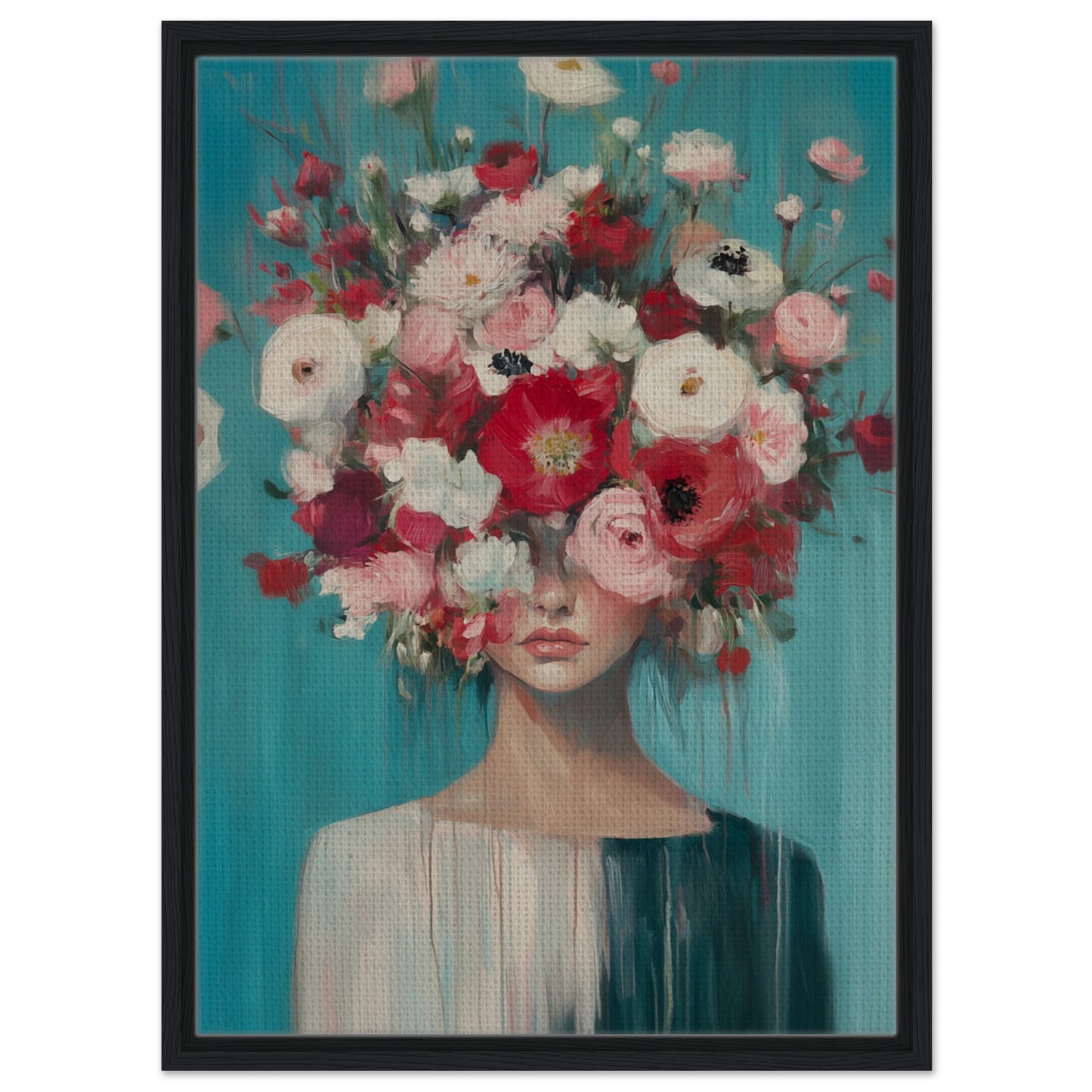 Florale Fantasie | Gerahmte Leinwand Schwarzer Rahmen 50x70 cm - Pixara