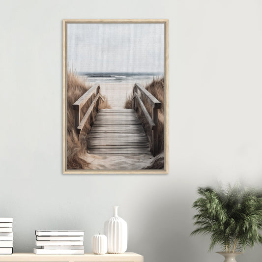 Holzsteg am Strand - Gerahmte Leinwand - Pixara