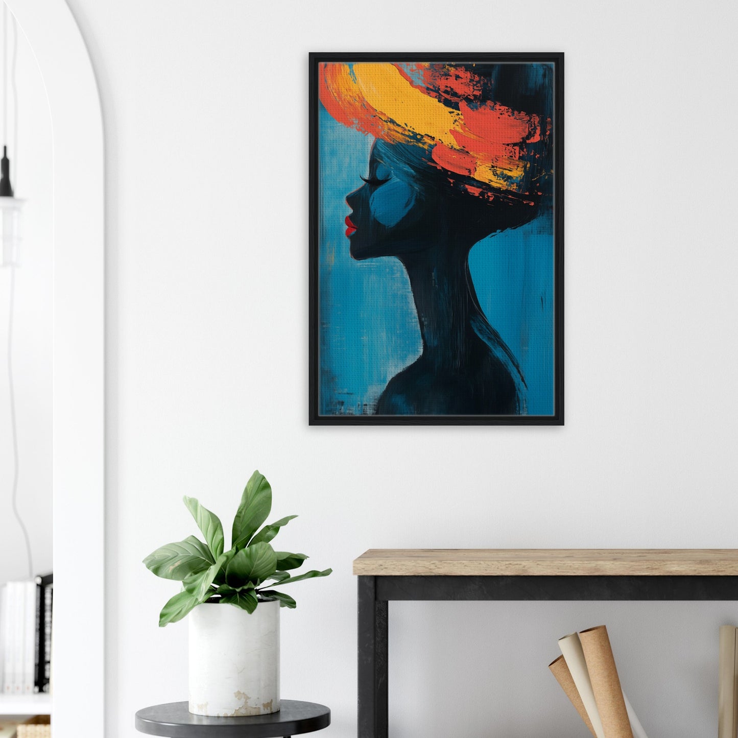 Silhouette mit lebendigen Farben | Gerahmte Leinwand - Pixara