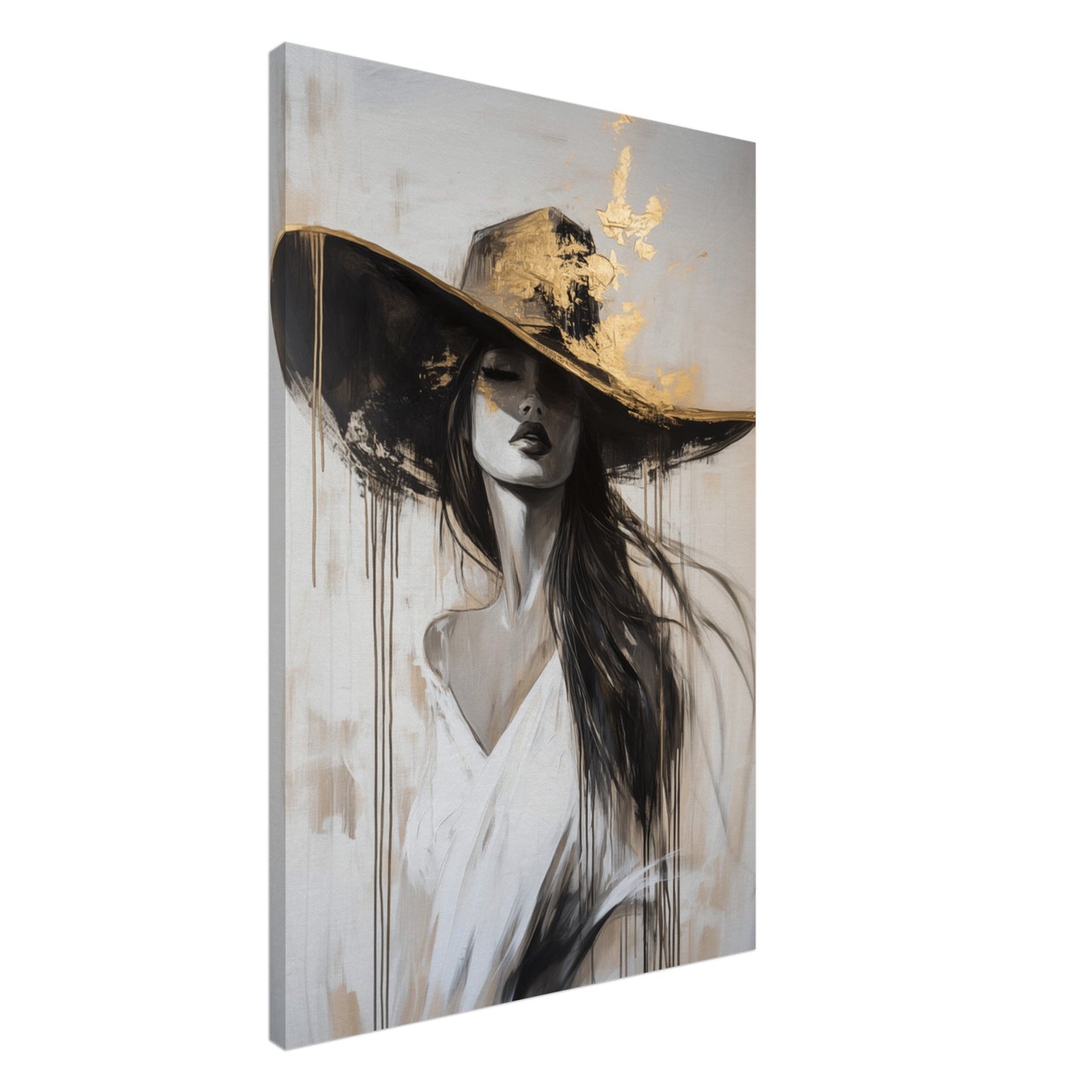 Elegante Frau mit Hut Leinwand 60x90 cm - Pixara