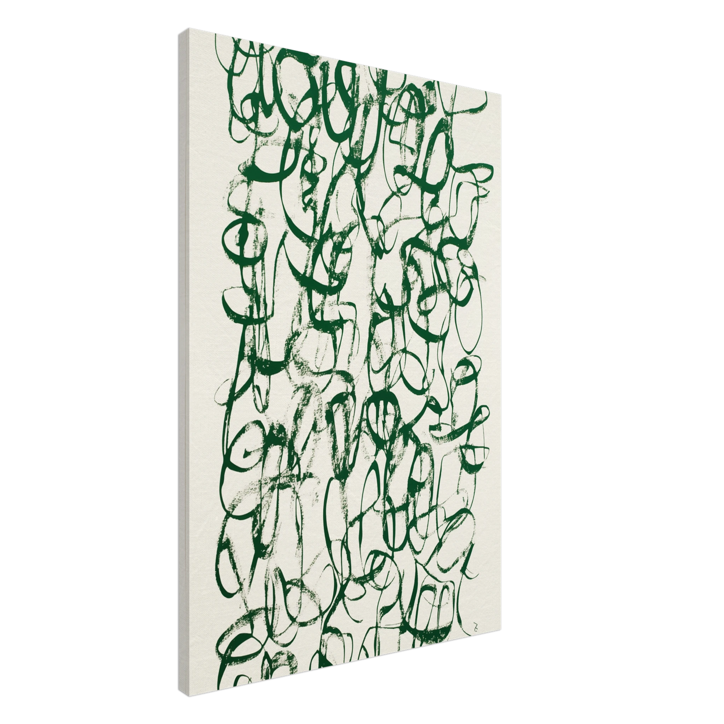 Verworrene Gedanken – Abstrakte grüne Kalligrafie Leinwand 60x90 cm - Pixara