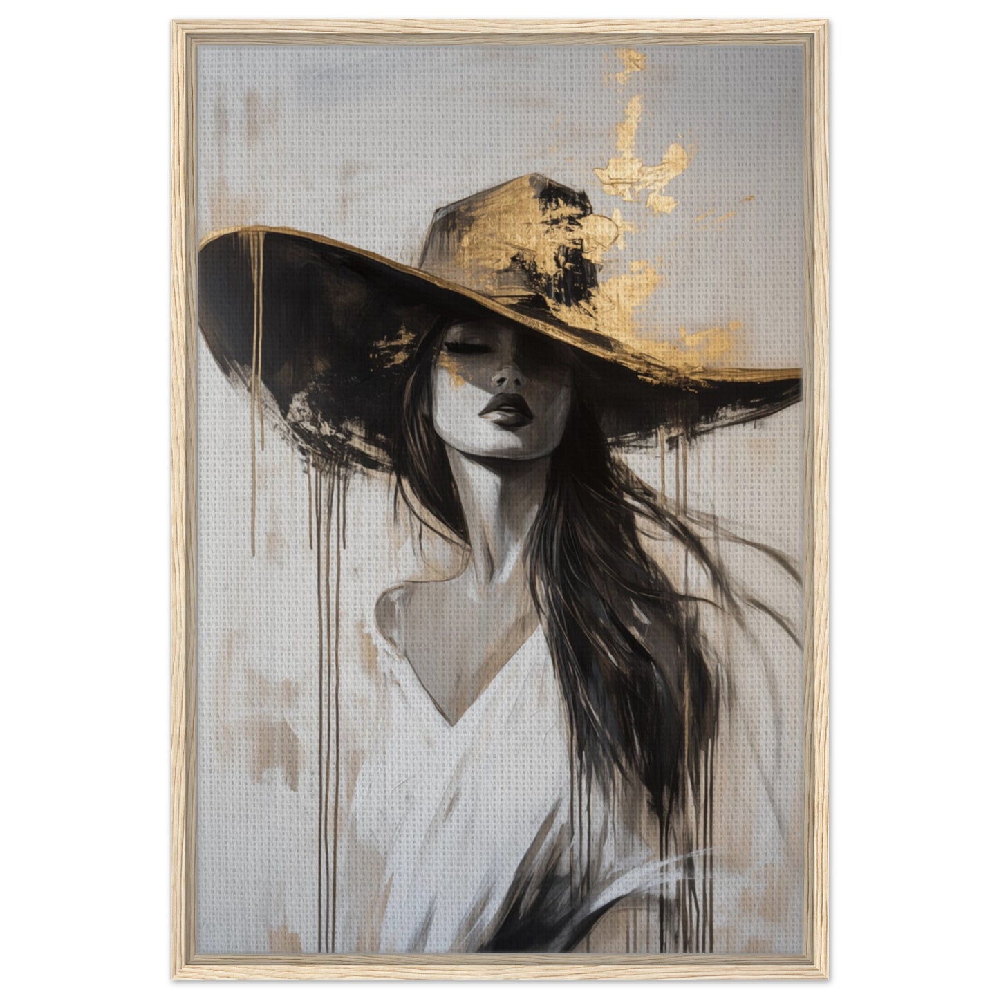 Elegante Frau mit Hut | Gerahmte Leinwand Holzrahmen 60x90 cm - Pixara