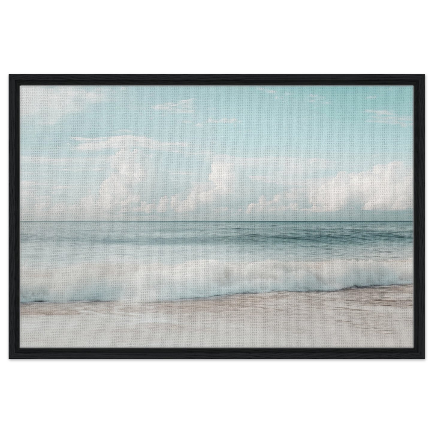 Sanfte Wellen am Strand | Gerahmte Leinwand Schwarzer Rahmen 60x90 cm - Pixara