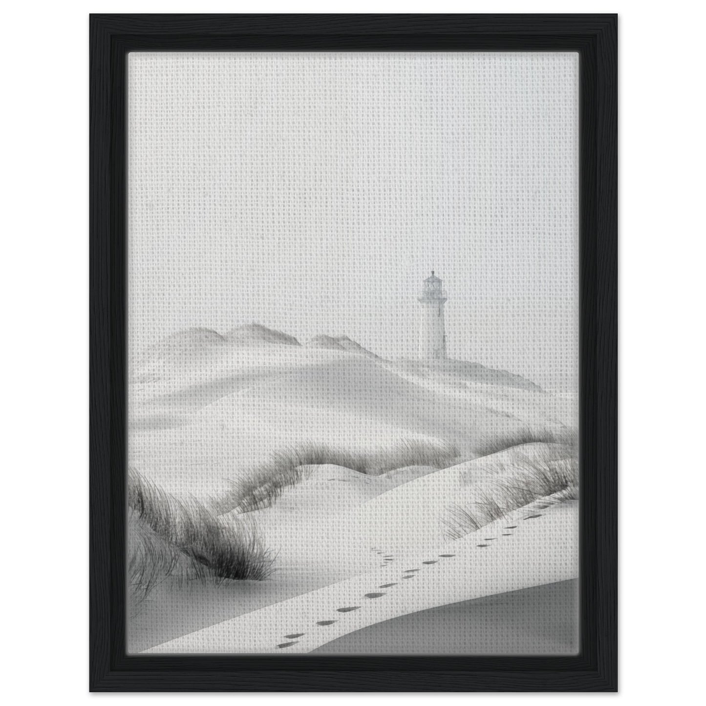 Leuchtturm in den Dünen | Gerahmte Leinwand Schwarzer Rahmen 30x40 cm - Pixara