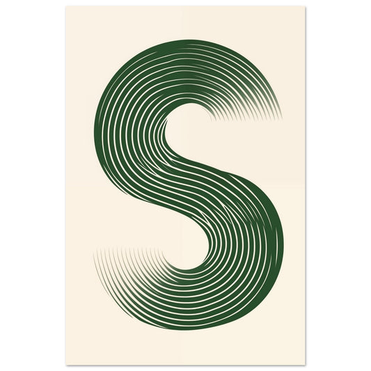 Minimalistisches S-Design in Grün und Weiß 60x90 cm - Pixara