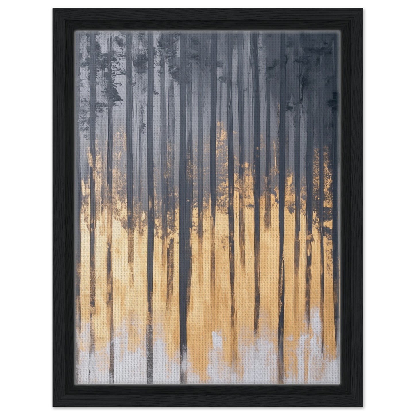 Sonnenaufgang im Birkenwald | Gerahmte Leinwand Schwarzer Rahmen 30x40 cm - Pixara