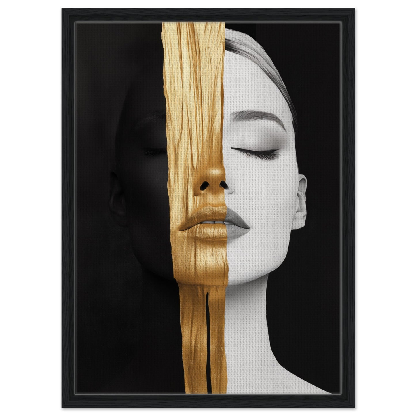 Goldene Dualität | Gerahmte Leinwand Schwarzer Rahmen 50x70 cm - Pixara