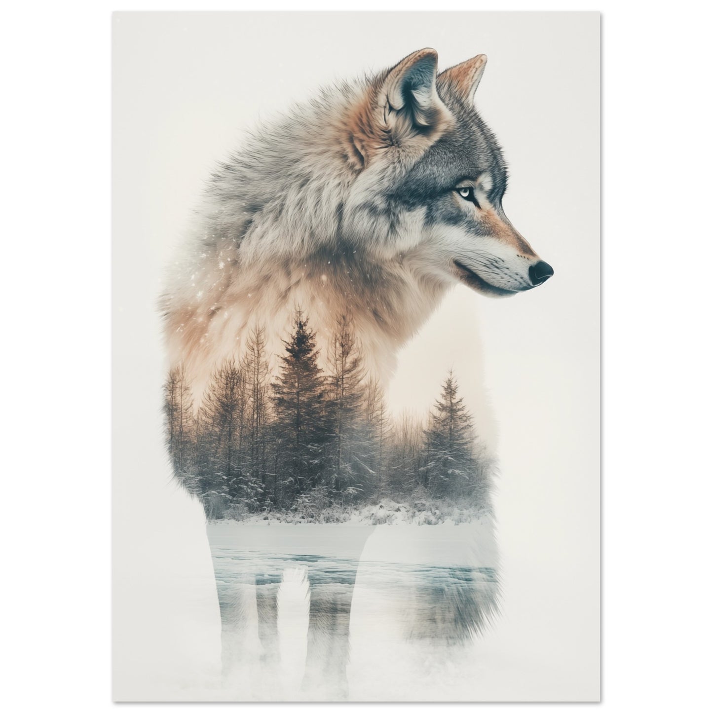 Majestätischer Schneewolf in Doppelbelichtung A4 21x29.7 cm - Pixara