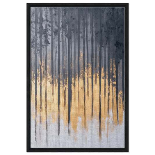 Sonnenaufgang im Birkenwald | Gerahmte Leinwand Schwarzer Rahmen 60x90 cm - Pixara