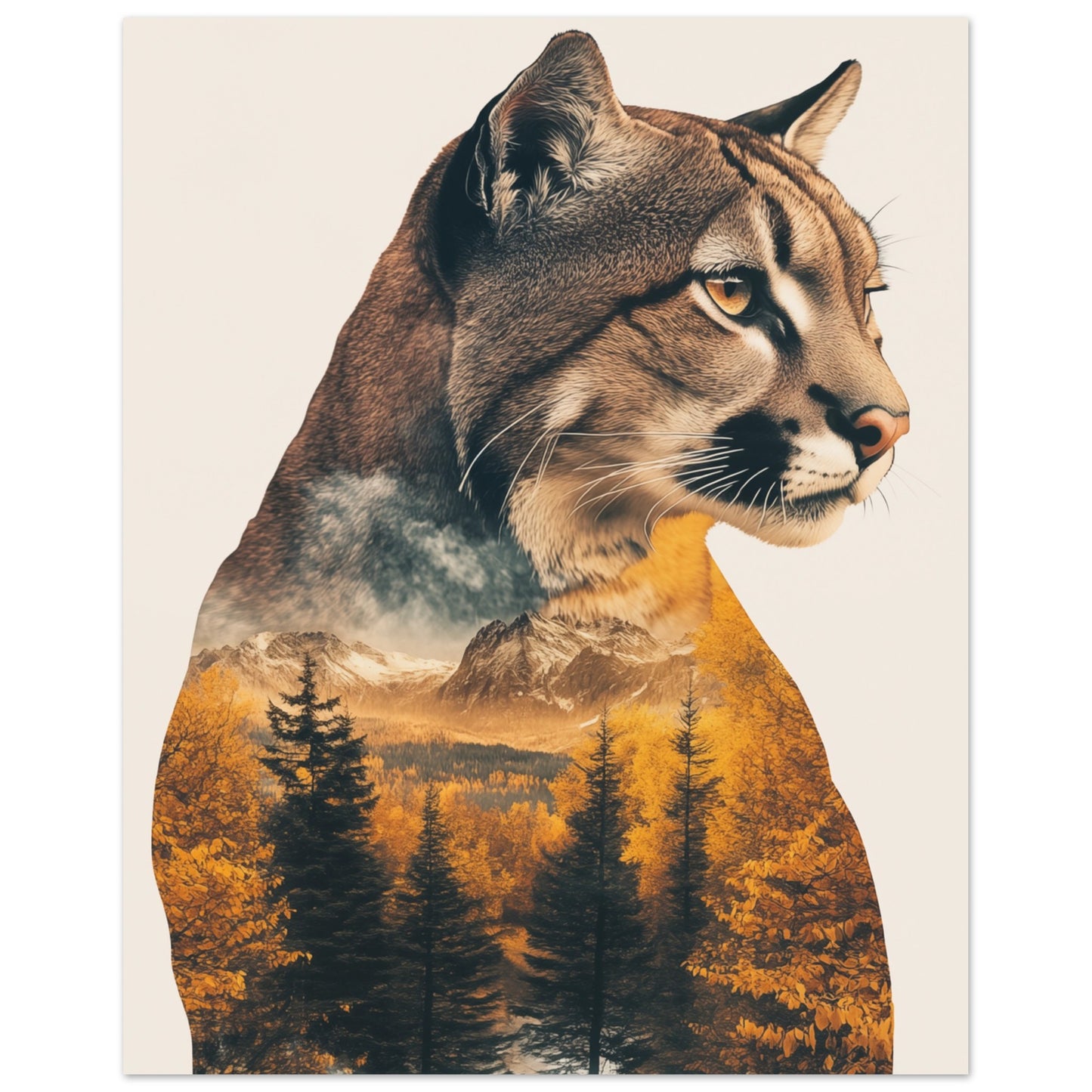 Mystischer Puma in herbstlicher Doppelbelichtung 40x50 cm - Pixara