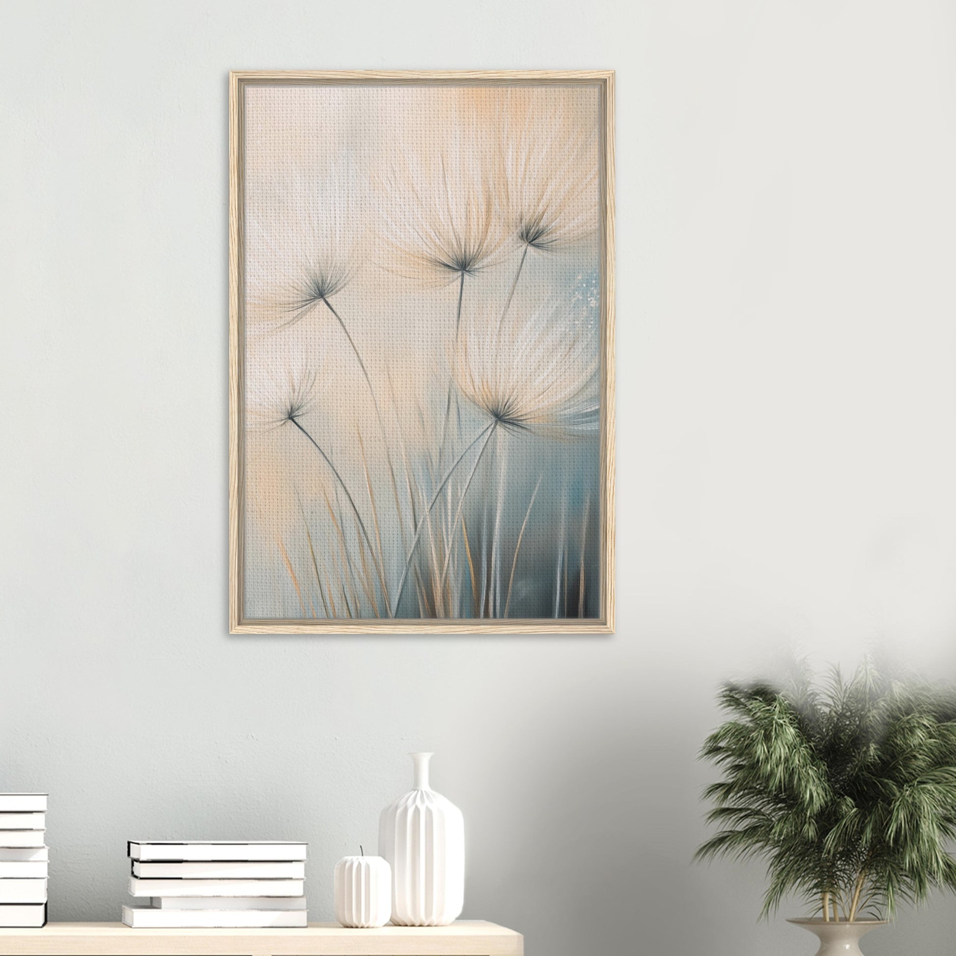 Sanfte Pusteblumen im Wind - Gerahmte Leinwand - Pixara