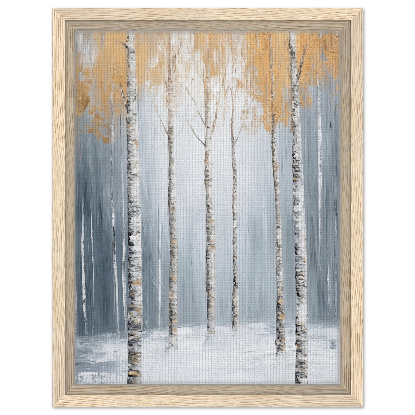 Goldene Birken im Nebel | Gerahmte Leinwand Holzrahmen 30x40 cm - Pixara