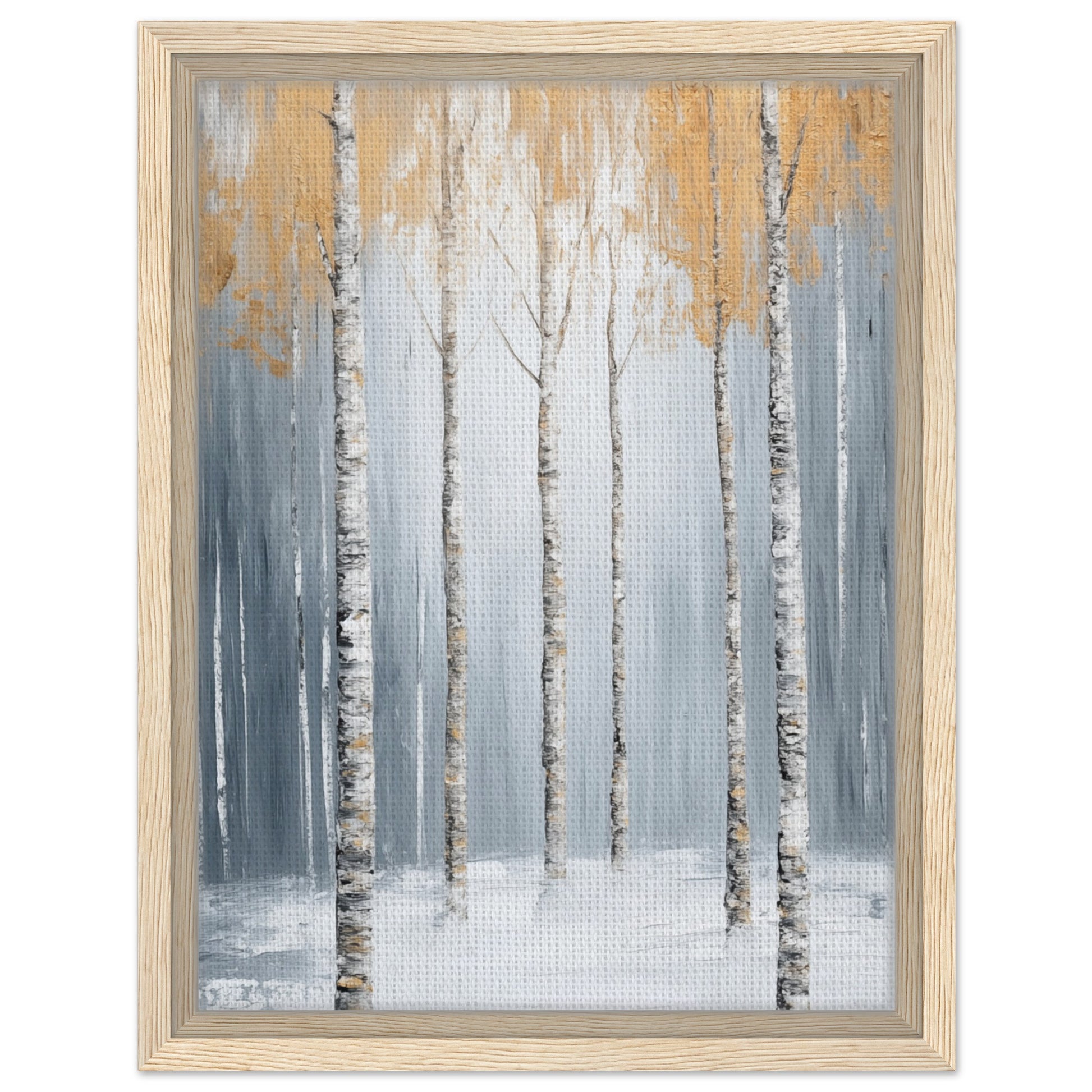 Goldene Birken im Nebel | Gerahmte Leinwand Holzrahmen 30x40 cm - Pixara