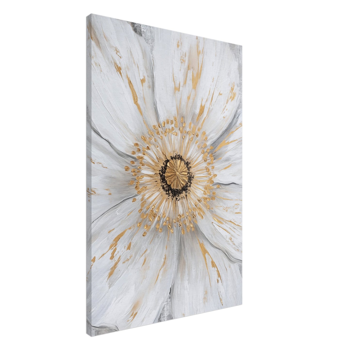Weiße Blume mit goldenen Akzenten Leinwand 60x90 cm - Pixara