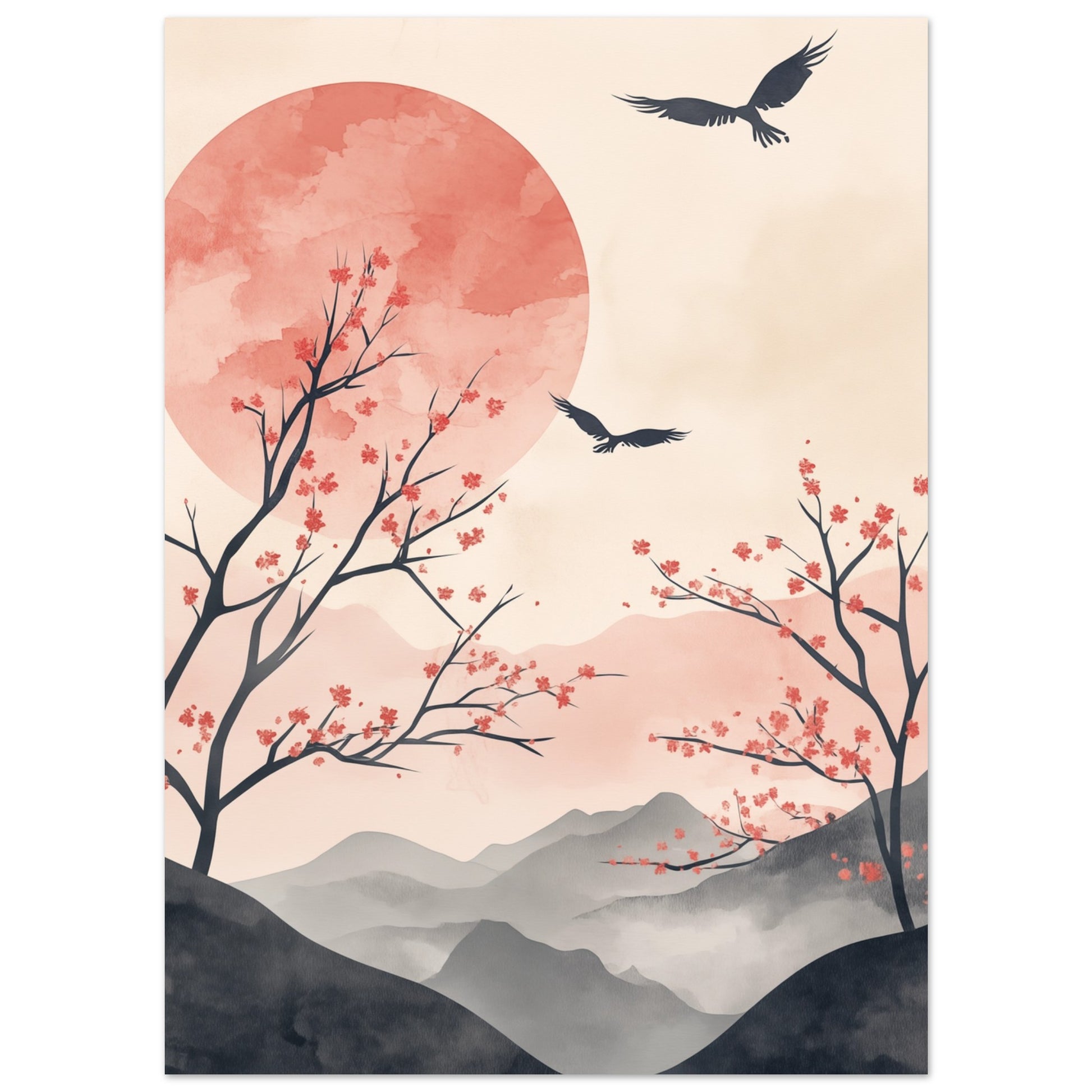 Japandi-Kirschblütenlandschaft 13x18 cm - Pixara