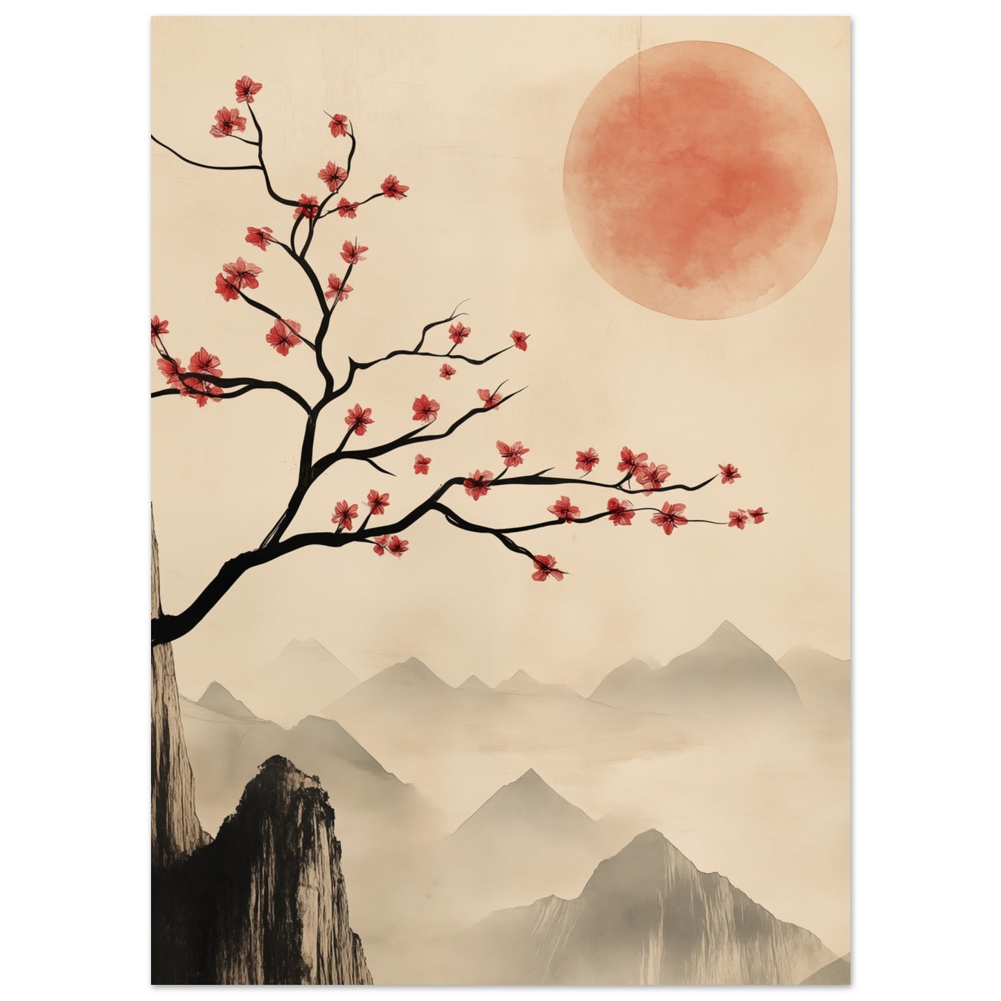 Kirschblüten und roter Mond 13x18 cm - Pixara