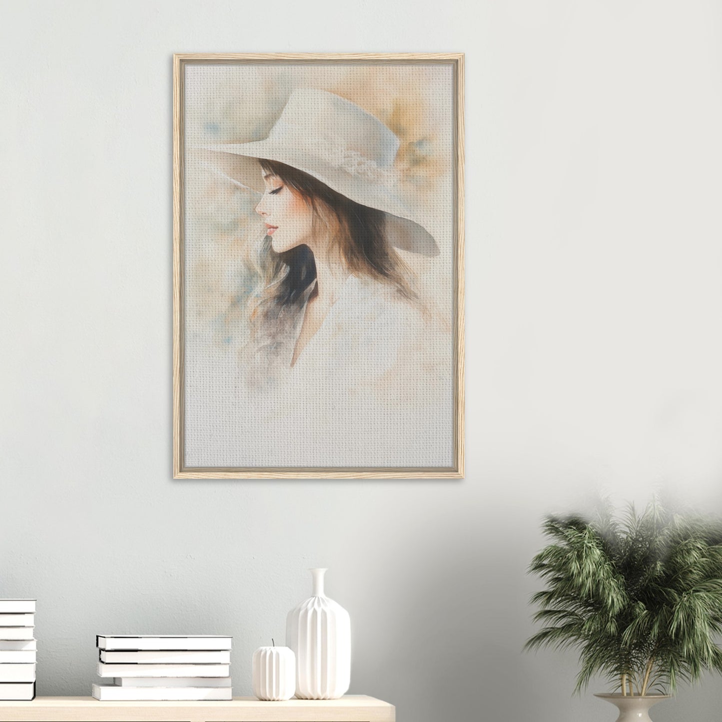 Zarte Wasserfarben-Porträt einer Frau | Gerahmte Leinwand - Pixara