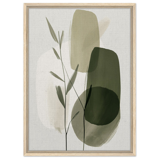 Gerahmte Leinwand „Harmonie des Wachstums“, heller Holzrahmen, 50 × 70 cm / 20 × 28″, mit botanischen Formen in Salbeigrün, Creme