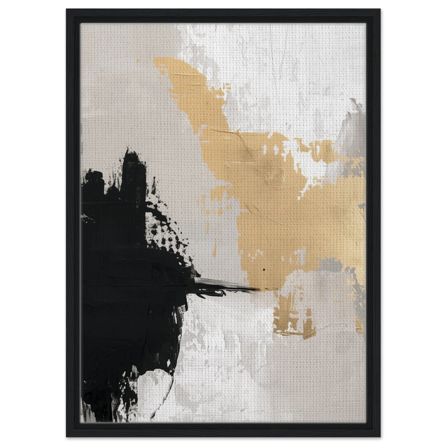 Golden Brushstroke Harmony | Gerahmte Leinwand Schwarzer Rahmen 50x70 cm - Pixara