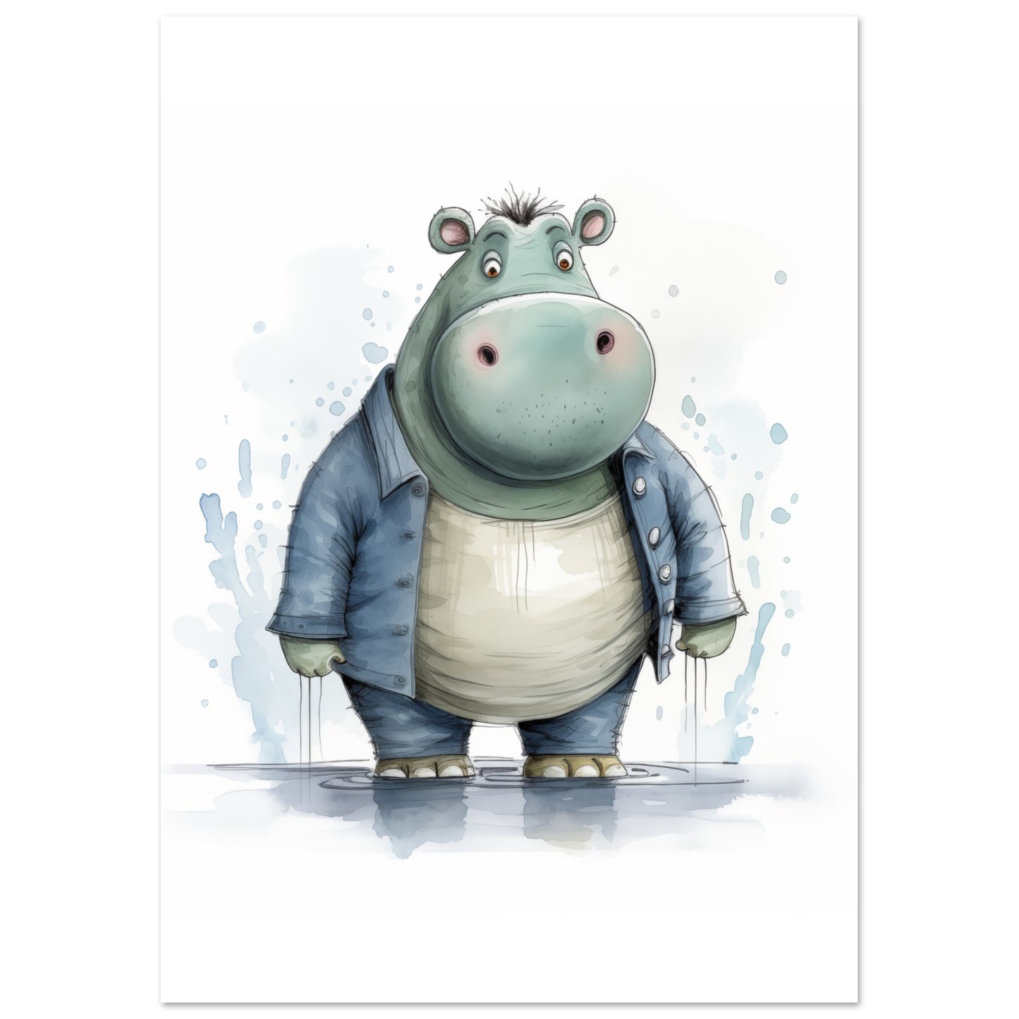 Nilpferd "Bernd" Poster A4 21x29.7 cm - Pixara