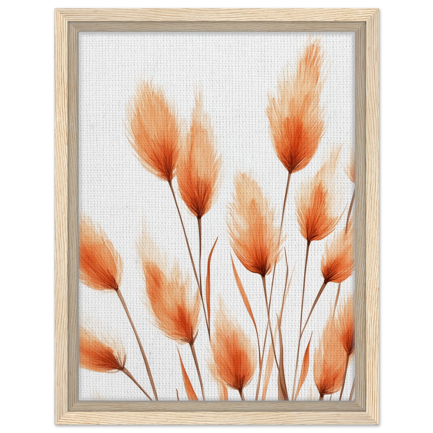 Orangene Hasenschwanzgräser | Gerahmte Leinwand Holzrahmen 30x40 cm - Pixara
