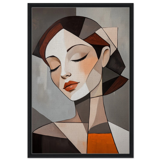 Geometrisches Porträt einer Frau | Gerahmte Leinwand Schwarzer Rahmen 60x90 cm - Pixara