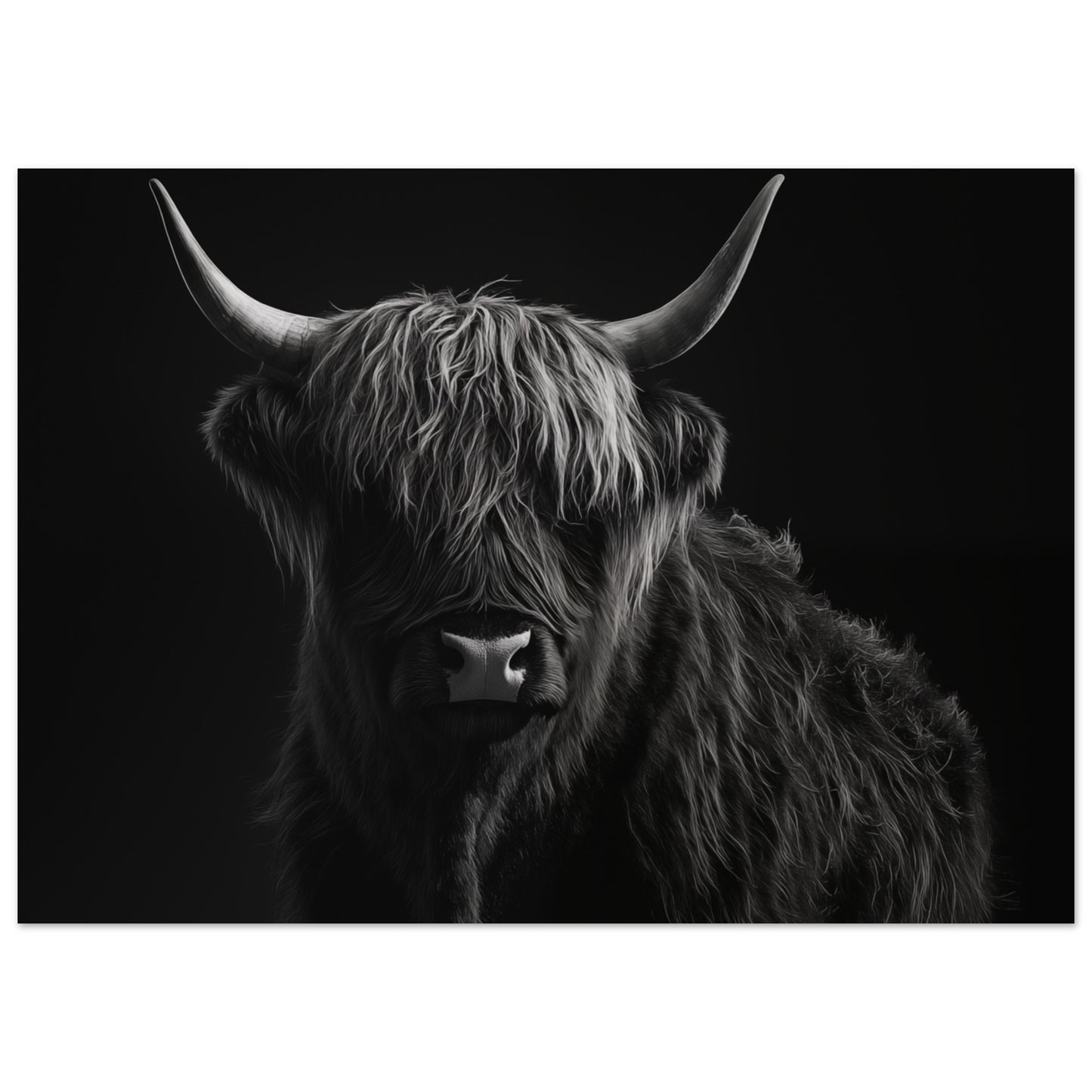 Schwarz-Weiß Porträt eines majestätischen Highland-Rinds 50x70 cm - Pixara