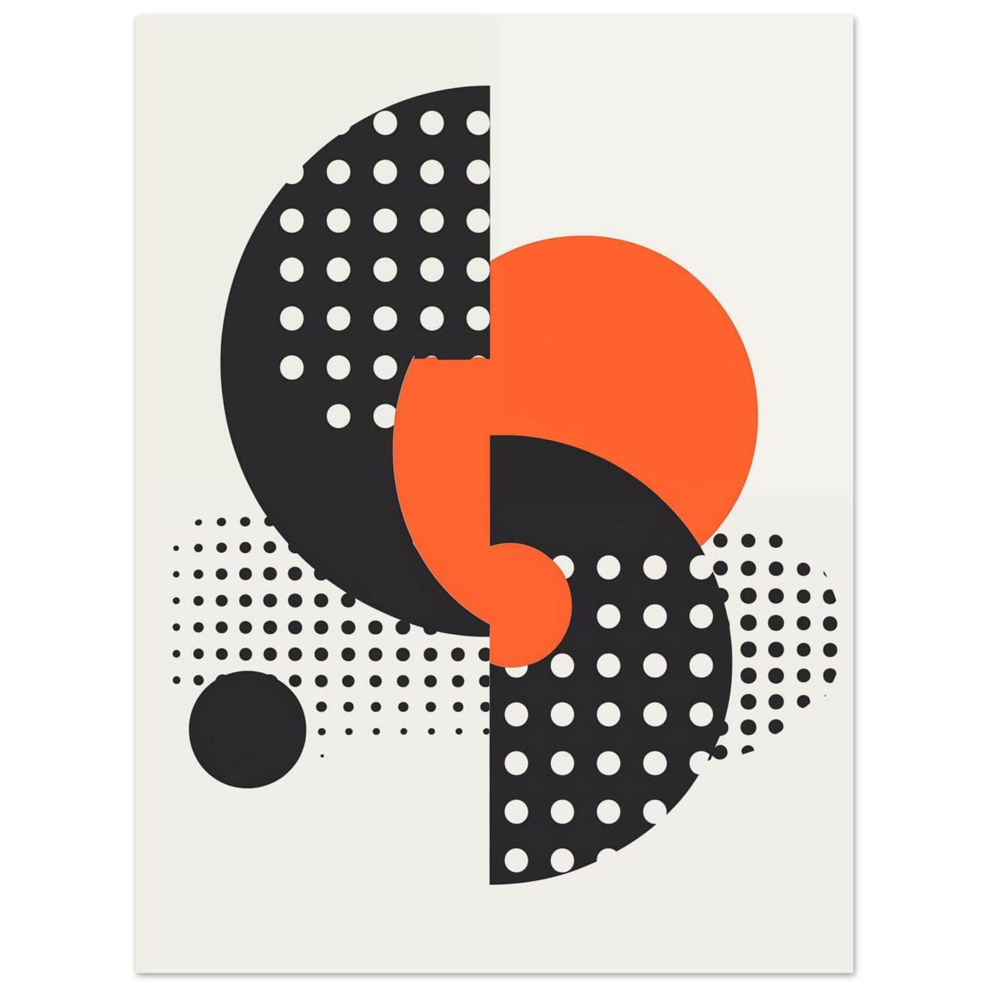 Geometrisches Design mit schwarzen Punkten und orangen Kreisen 30x40 cm - Pixara