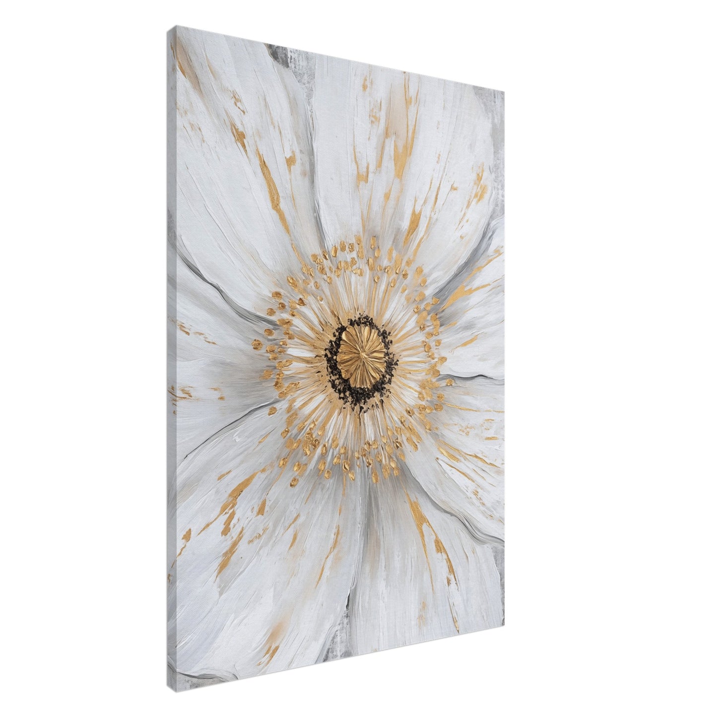 Weiße Blume mit goldenen Akzenten Leinwand 70x100 cm - Pixara