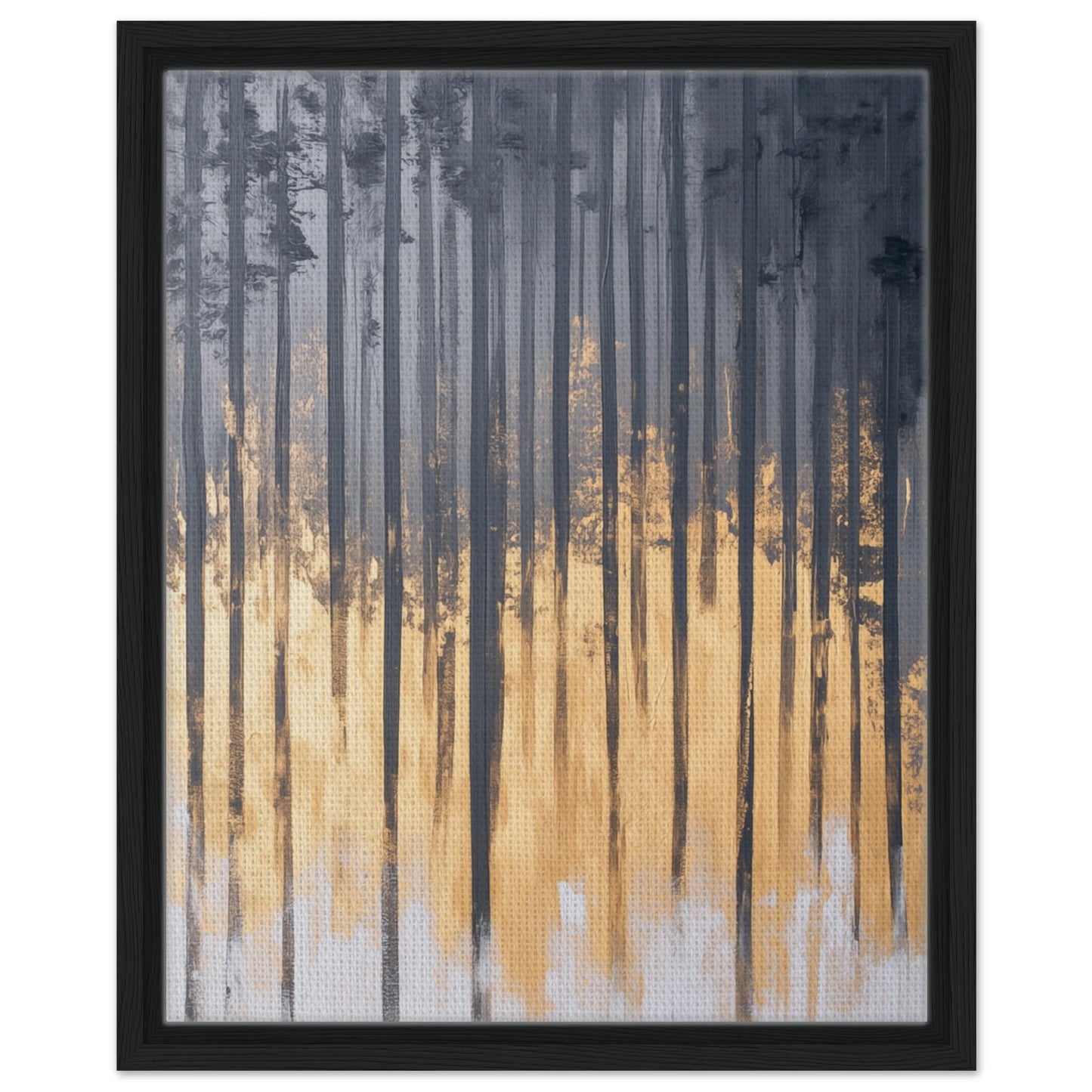 Sonnenaufgang im Birkenwald | Gerahmte Leinwand Schwarzer Rahmen 40x50 cm - Pixara