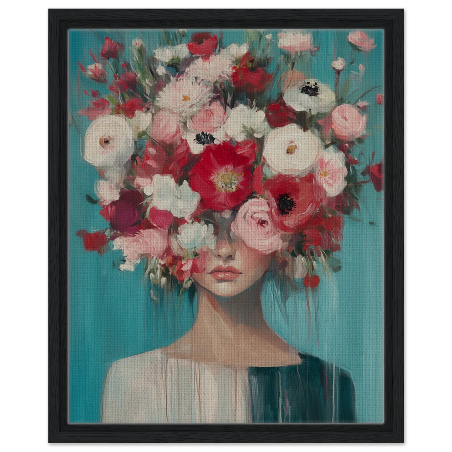 Florale Fantasie | Gerahmte Leinwand Schwarzer Rahmen 40x50 cm - Pixara