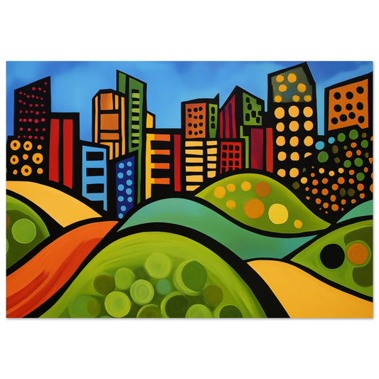 Lebendige Stadtsilhouette mit Hügeln 70x100 cm - Pixara